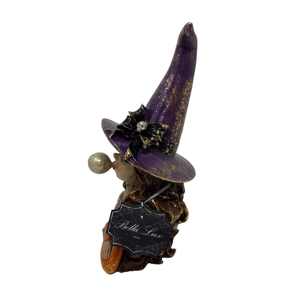 NWT! Bella Lux 12" Halloween Witch Figurine Eyelash Blowing Bubble Purple Orange - Picture 2 of 4